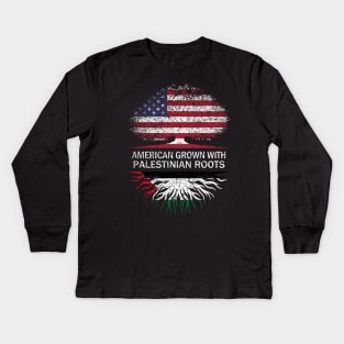 American Grown with Palestinian Roots USA Flag Kids Long Sleeve T-Shirt